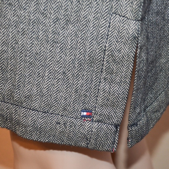 TOMMY HILFIGER JEANS Gray Herringbone Wool Blend Faux Leather Trim Sheath Dress - Picture 4 of 8